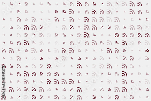 Abstract digital background with a seamless pattern of repeating RSS feed icons in various shades of purple and brown, symbolizing wireless communication and web content.