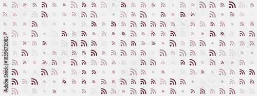 Seamless pattern of RSS feed icons in varying shades of brown and purple on a light background, representing digital communication, web feeds, and online content updates.