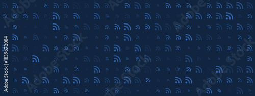 Abstract Dark Blue Background with Repeating Wi-Fi Signal Icons Pattern for Wireless Technology and Connectivity Concepts