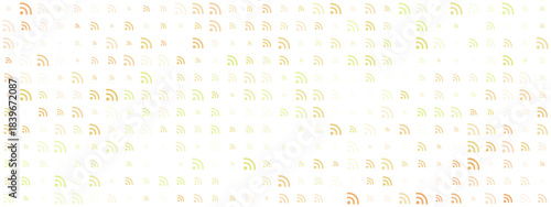 Abstract repeating pattern of glowing RSS feed and Wi-Fi signal icons on a dark background, representing digital connectivity and data flow