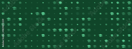 Green Graduation Cap Pattern Background, Seamless Digital Design for Education, Academic Achievement, and Learning Success