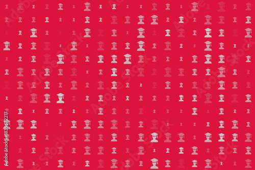 Seamless repeating pattern of graduation cap and student icons on a vibrant red background, symbolizing education, achievement, and academic success