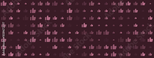 Abstract digital background pattern featuring a seamless array of thumbs up icons in varying shades of pink and purple, symbolizing positive feedback and social media engagement.