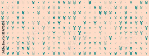 Abstract digital pattern of Japanese Yen and Chinese Yuan currency symbols in varying sizes and shades on a soft peach background, representing global finance and economy.