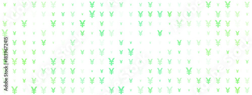Digital green Yen or Yuan currency symbols pattern on a transparent background representing finance, technology, and global economy