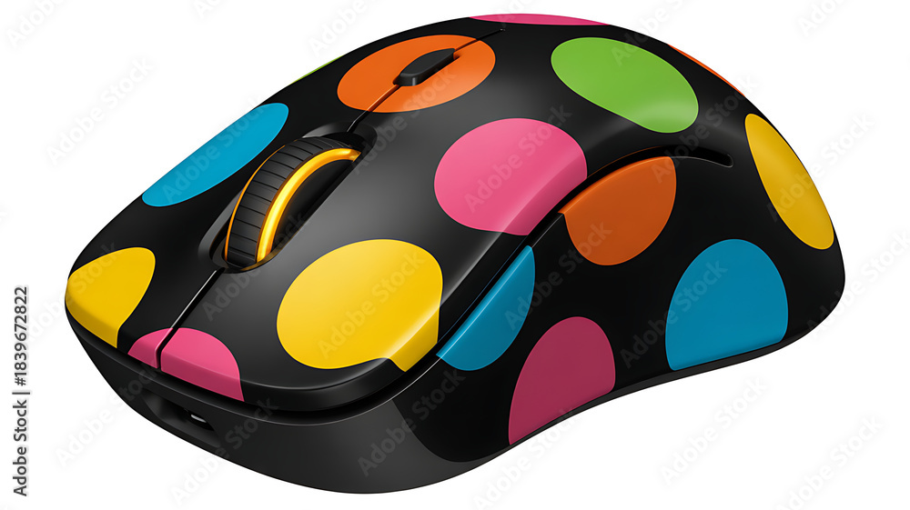 Obraz premium Vibrant Polka Dot Wireless Computer Mouse Isolated on White