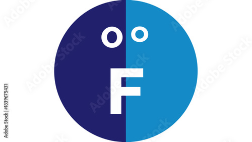 Celsius And Fahrenheit Temperature Symbol Divided Circle With Dark Blue And Light Blue Halves