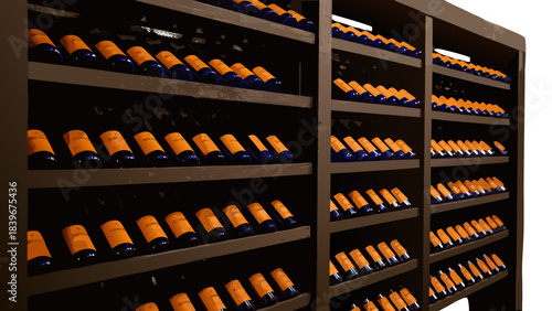 Cellar stocked with numerous bottles of wine neatly arranged on dark wooden shelves illuminated by warm light showcasing a vast collection for storage and tasting appreciation