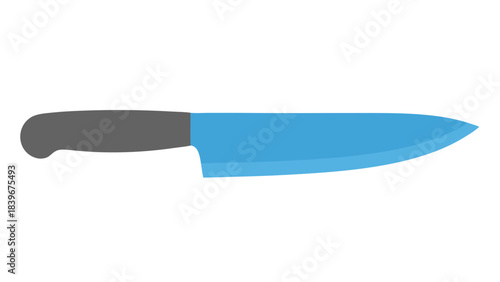 Chef Knife With Gray Handle And Blue Blade Against Black Background Object Isolated Culinary Tool Kitchen Utensil Sharp Edge Food Preparation Equipment Cooking Knife