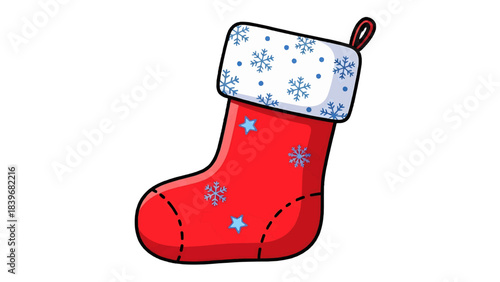 Christmas stocking with snowflakes and stars design, ready to be filled with gifts