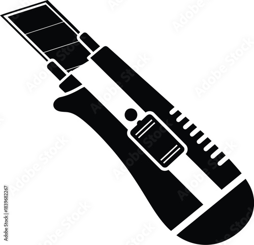 Black utility knife icon design isolated vector graphic on transparent background silhouette