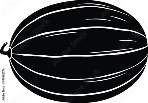 Black watermelon illustration with stem simple design on transparent background silhouette