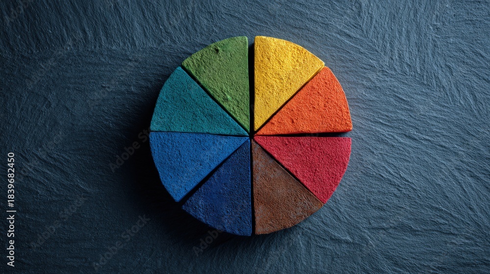 Fototapeta premium Colorful Segmented Circle on Dark Background: Creative Business Diagram and Data Visualization Concept