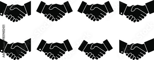 Multiple black handshakes in a row ideal for design on transparent background silhouette