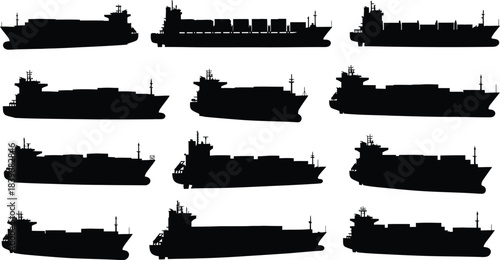 Collection of various ship silhouettes against a transparent background