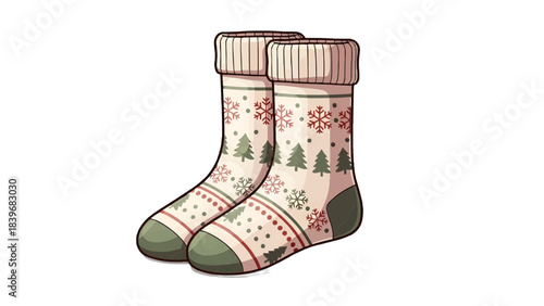 Pair of cozy patterned socks for the winter holiday season, perfect for keeping feet warm