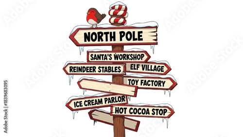 A whimsical signpost pointing towards magical destinations