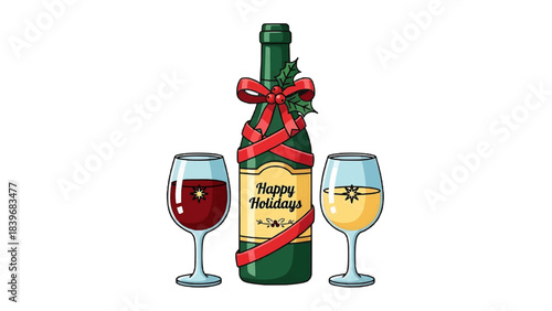 Festive Holiday Wine Bottle and Glasses, Perfect for Celebration! 