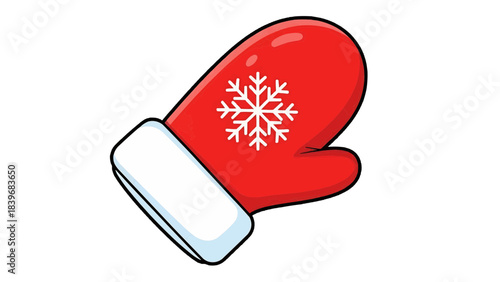 Festive red mitten with a snowflake design, perfect for winter. The mitten has a white cuff and a classic shape, ideal for holiday-themed designs