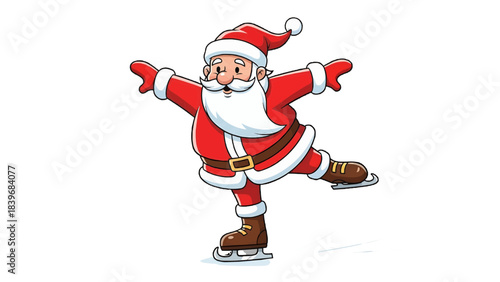 Santa Claus skating merrily on ice. Santa in a classic red suit, smiling and enjoying a winter day on skates