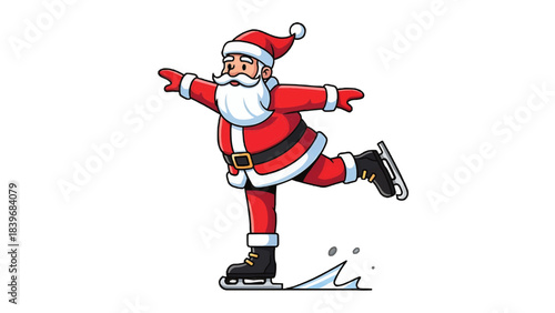 Santa Claus skates with joyful expression, embodying festive cheer 