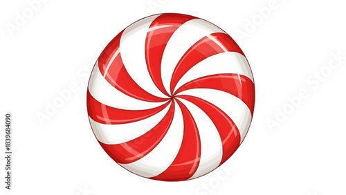 A vibrant, swirled peppermint candy, with a spiral pattern of red and white