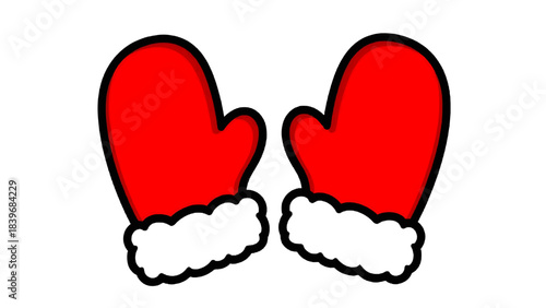 Pair of red mittens with white fluffy trim