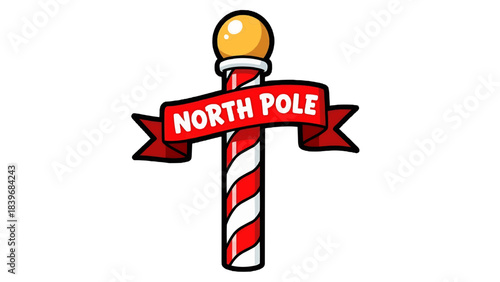 A festive illustration of the North Pole sign