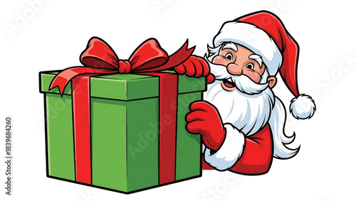 Santa Claus with a present, a symbol of Christmas and holiday cheer