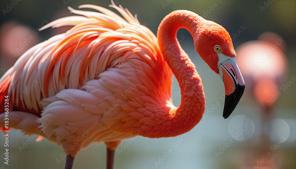 Obraz premium Flamingo showcasing vibrant feathers in natural habitat 
