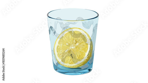 Clear Glass Filled With Refreshing Water And A Vibrant Yellow Lemon Slice Floating In The Center With Bubbles Clinging To The Sides Studio Shot Isolated On Black