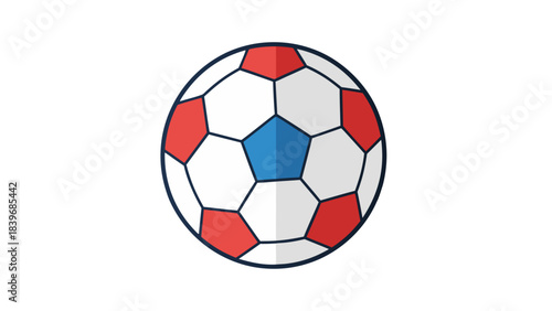 Classic Soccer Ball With Red White And Blue Panels Isolated On Black Background Detailed Flat Illustration of Sports Equipment