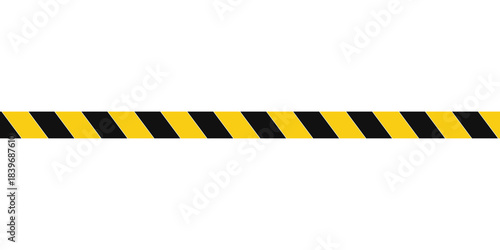 Warning tape with yellow and black diagonal stripes. Warn stop seamless line. Yellow and black caution tape border.