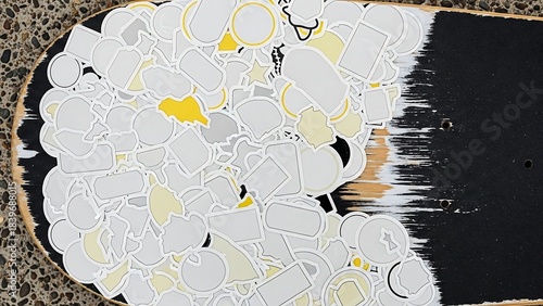 Skateboard Art - Abstract Design with White and Black Paint.