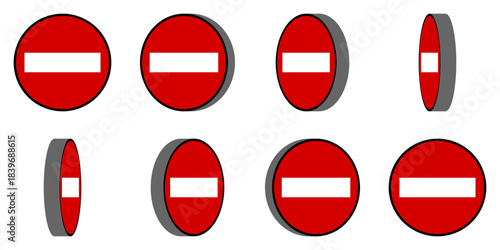 8 Frame Sprite Sheet of Red and White Round Stop Sign Do Not Enter or Closed Symbol Icon Set with Outline for Game or App Animation. Vector Image.