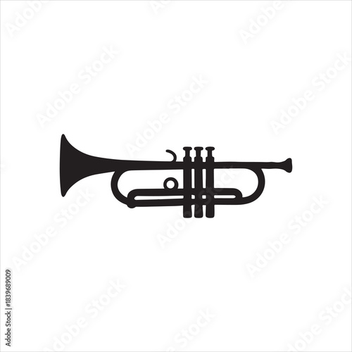 Elegant Trumpet Silhouette on White Background Perfect for Music Themed Designs and Creative Projects involving Brass Instruments silhouette