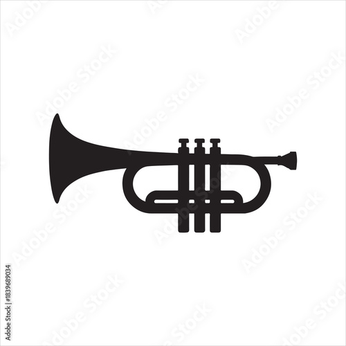 Silhouette of a Trumpet Isolated on White Background Classic Musical Instrument Black and White Minimalism for Music and Art Lovers
