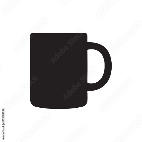 Simple Black Mug Icon Graphic Illustration for Coffee Tea or Hot Beverage Minimalist Design on White Background