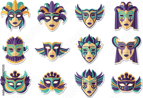 Mardi Gras Mask Collection Colorful and Festive Carnival Designs