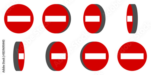 8 Frame Sprite Sheet of Red and White Round Stop Sign Do Not Enter or Closed Symbol Icon Set for Game or App Animation. Vector Image.