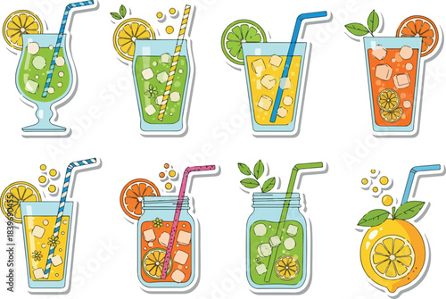 Refreshing Summer Drinks Colorful Illustration of Fruit Cocktails
