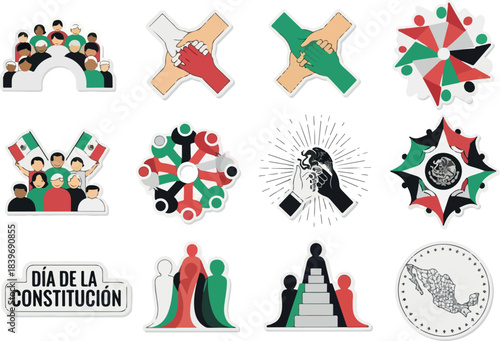 Mexican Unity Constitution Day Icons and Illustrations for National Pride