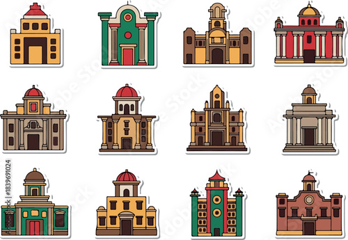 Ecclesiastical Icon Set Cartoon Buildings of Worship Stickers