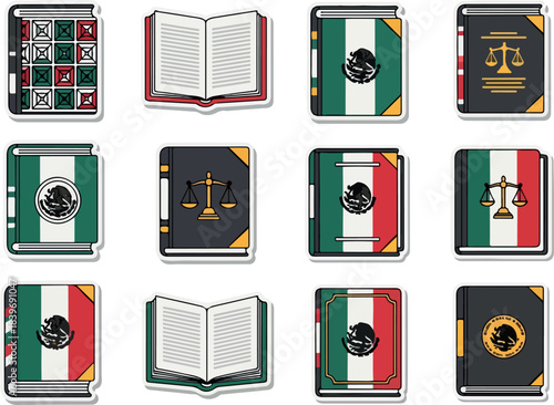Legal Books with Mexican Flag Justice and Culture Icons
