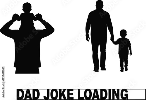 Silhouettes depict a father and child with a dad joke loading message