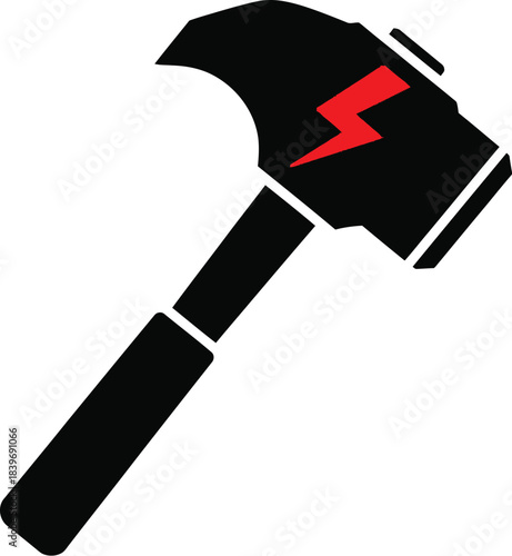 A black hammer icon with a red lightning bolt design on its head