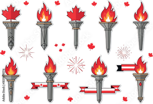 Patriotic Torch Designs for Canada Day Celebrations with Maple Leaf Accents