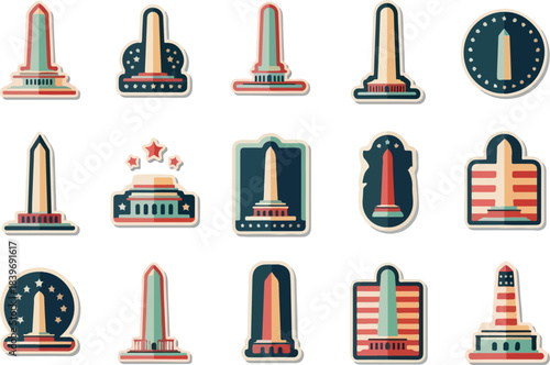 Minimalistic Stickers of Monuments Travel Souvenirs and Landmarks