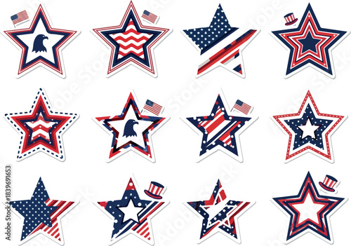 Patriotic Star Stickers Red, White, and Blue Americana Designs