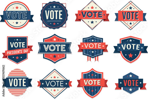 Vote Badges Collection Patriotic Design Elements for Elections and Campaigns